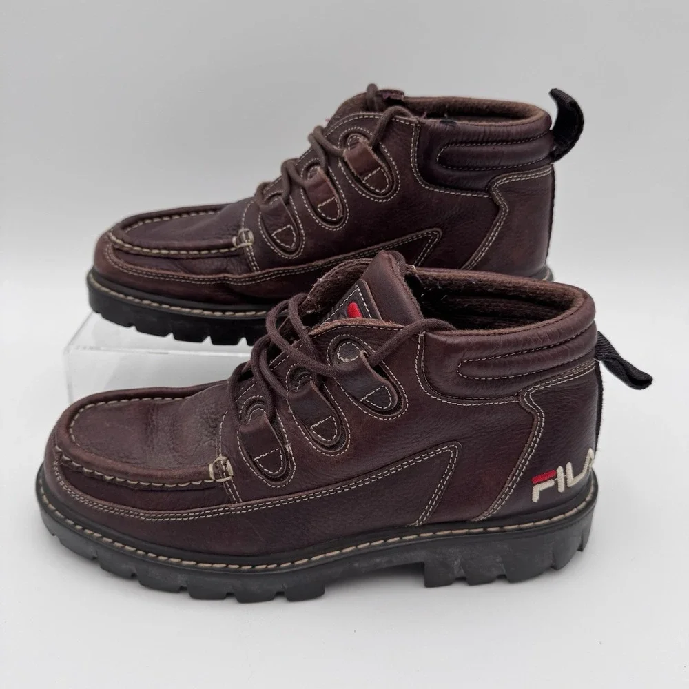 VTG 90s FILA Brown Leather Men's 9.5 Chukka Boots Shoes‎ Made In Spain **RARE**